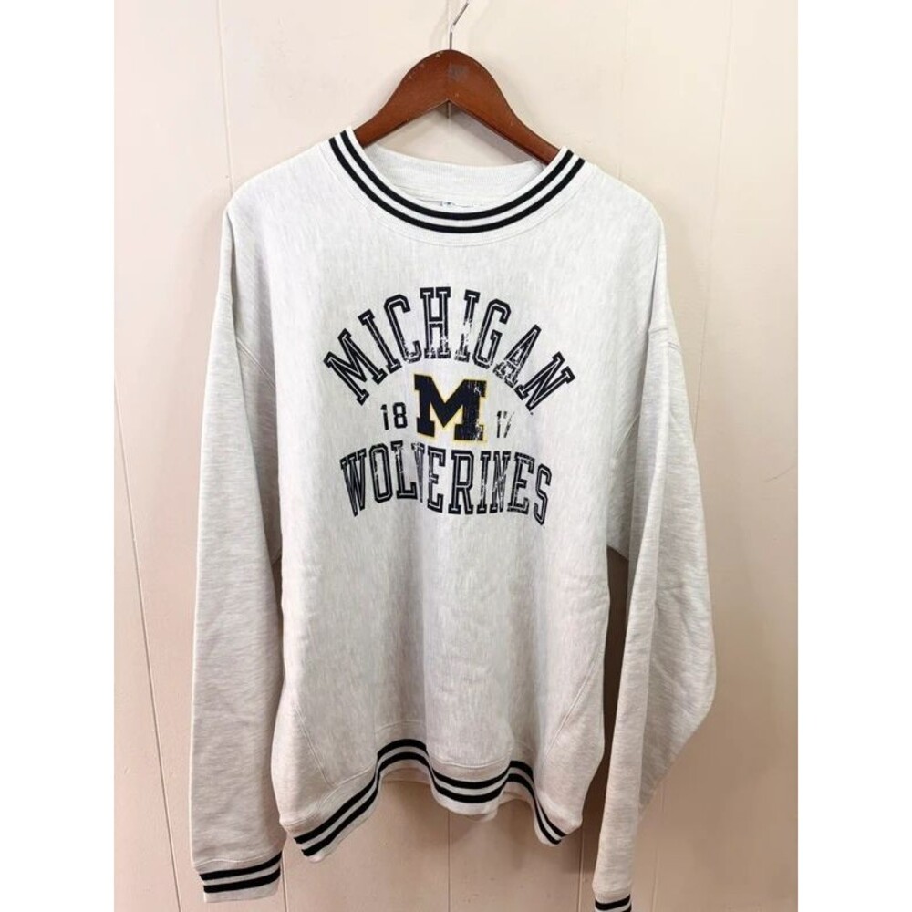 Champion Michigan Wolverines Reverse Weave Yarn Dye Ribbed Sweatshirt NWT XL